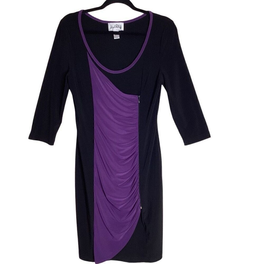 Joseph Ribkoff Black and Fuchsia Sheath Dress Size 10 Edgy, Mob Wife, Cocktail